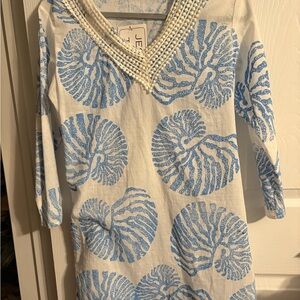 Jessica Taylor Blue and White Seashell Swim Coverup